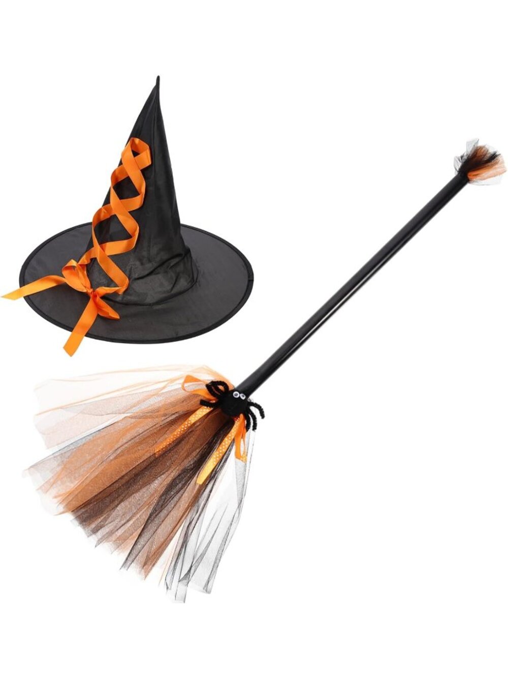 🎃Halloween Witch Hat Set Halloween Witch Hat w/ Flying Witch Broomstick Orange